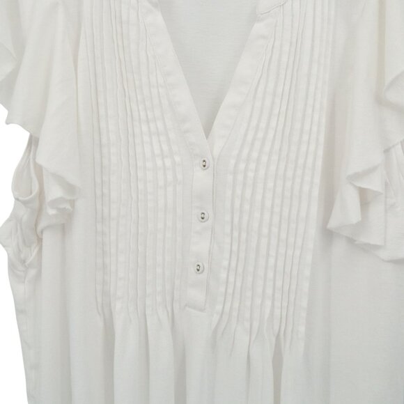 Sundance White Kalina Top Women's Split V Neck Pleated Flutter Sleeve M - Picture 4 of 5